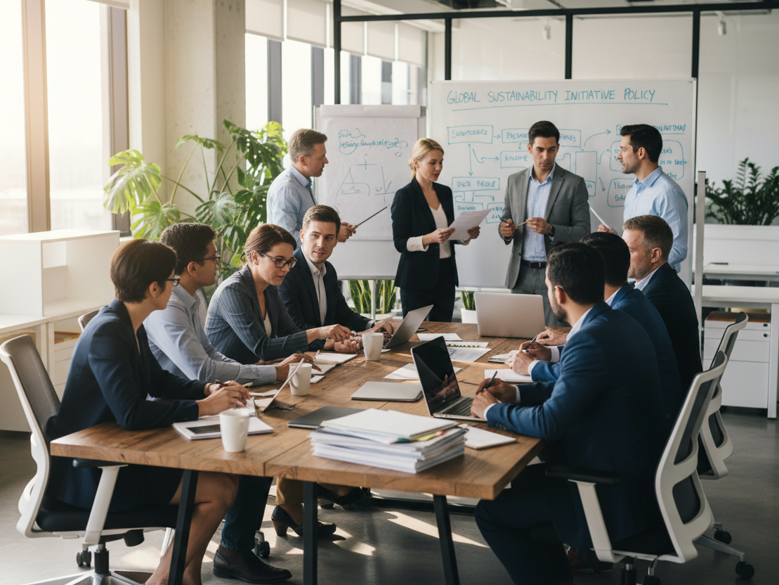 create another variation of people in the office writing policies