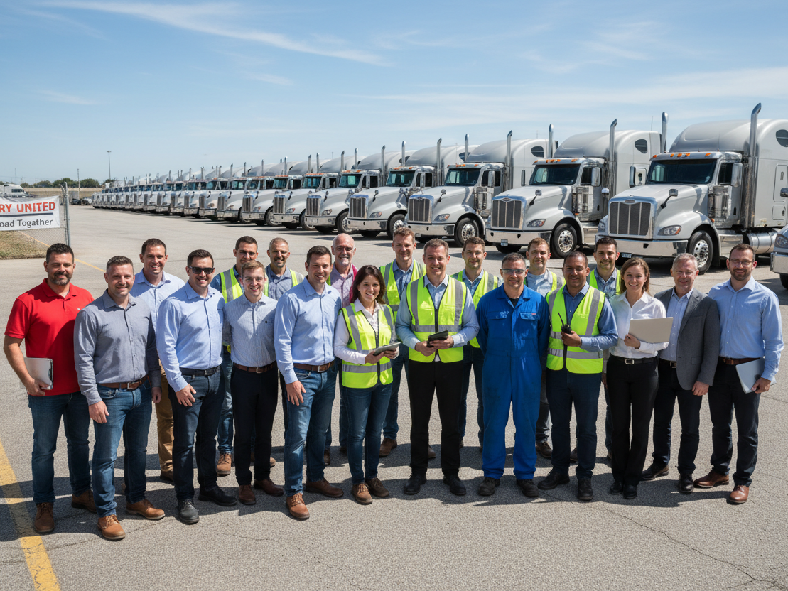 generate an image for a trucking company with employees
